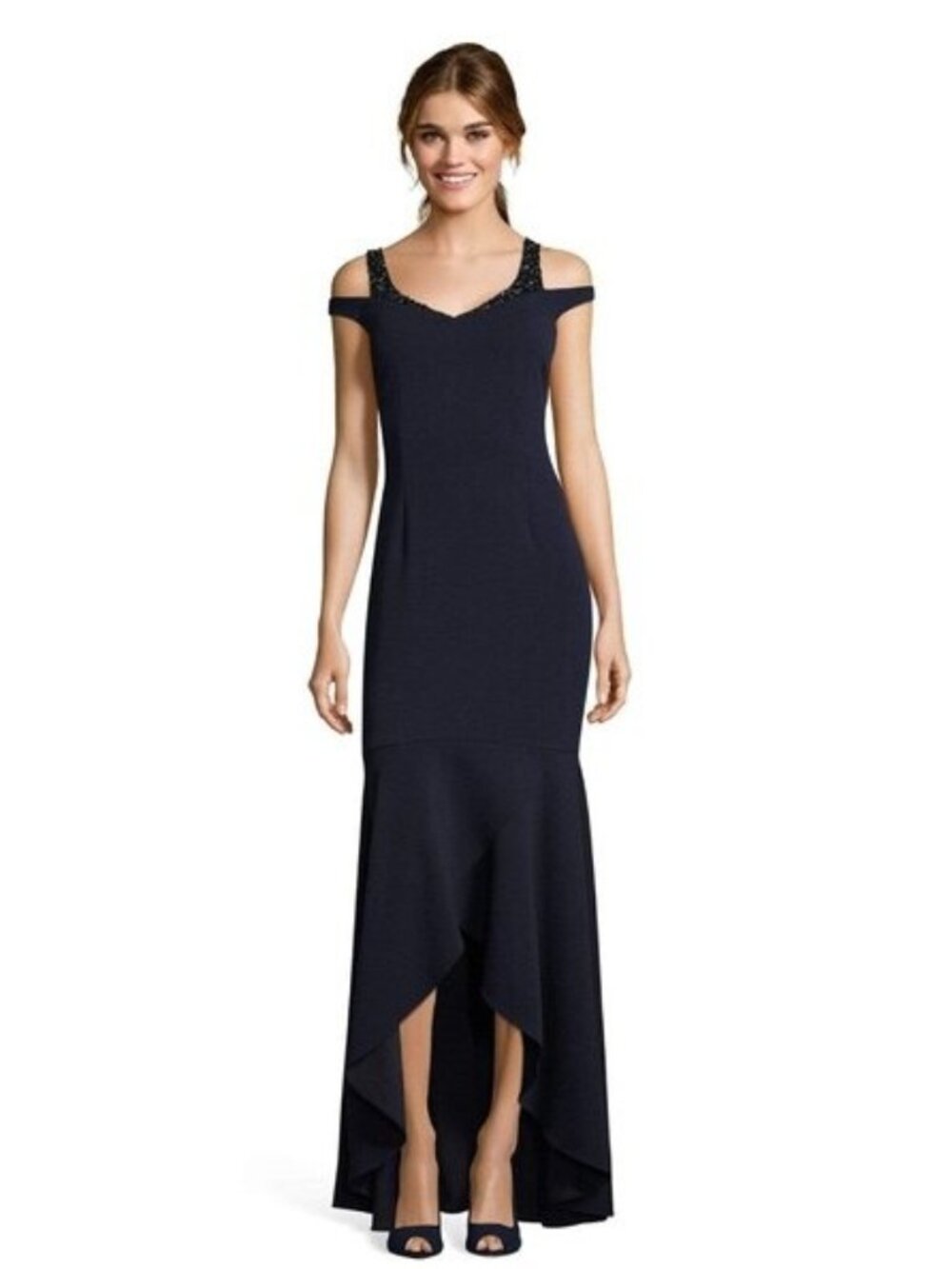 Adrianna Papell NWT Black Crepe High Low Dress Women’s Size 14 V Neck Formal
